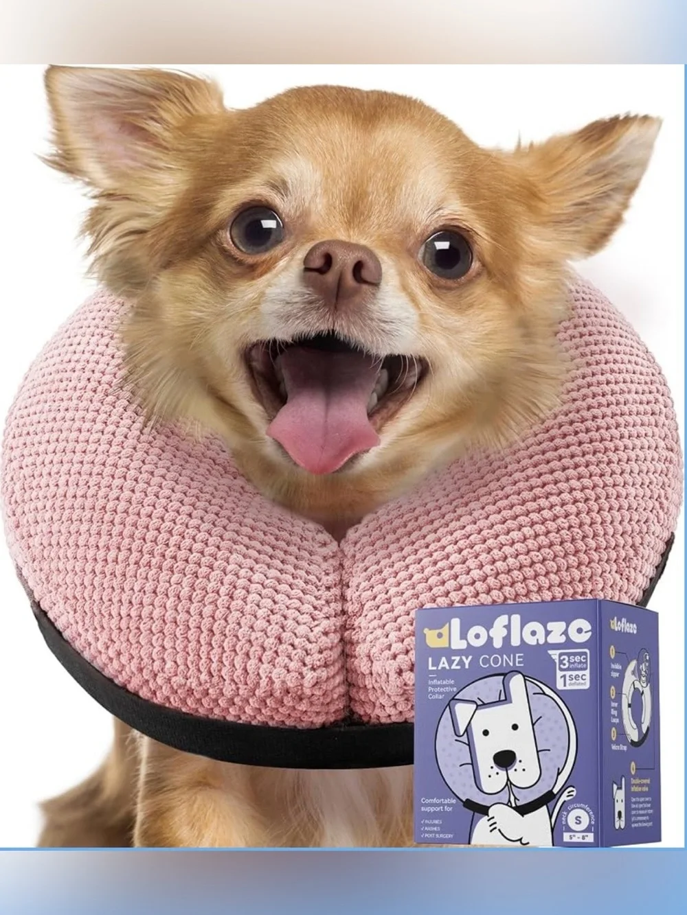 Loflaze Soft Inflatable Dog Cone Collar for Large Medium Small Dogs Cats - After